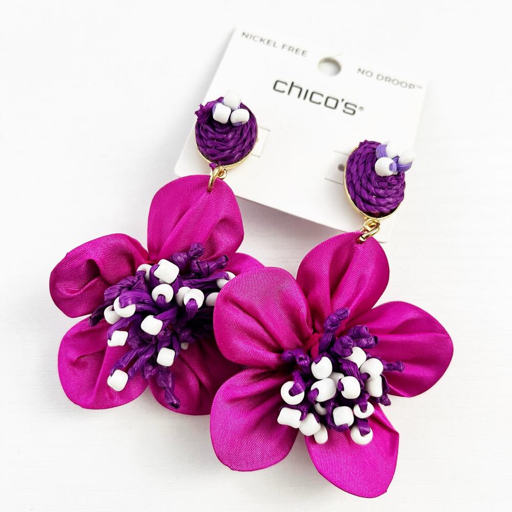 NEW Chico's Fuchsia Pink Floral No Droop Earrings
